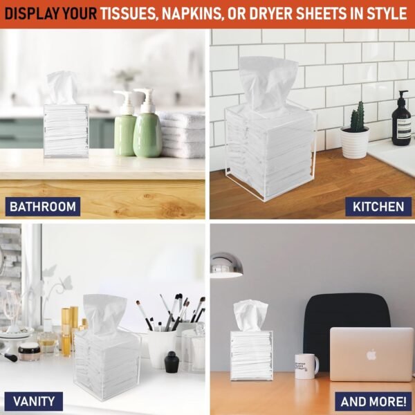 oem/odm acrylic tissue box holder, square dispenser for facial tissues, napkins, and dryer sheets. perfect for bathrooms, desks, countertops, vanities, bedrooms, and nightstands (square, clear) wholesale supplier & factory
