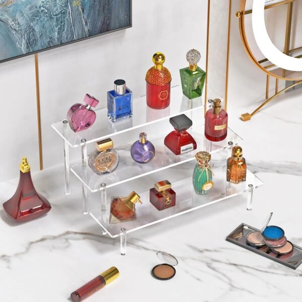 oem/odm 3 tier acrylic display risers, large perfume organizer stand, clear cupcake stand holder, display shelves for figurines, dessert shelf for party, risers display stand for decoration (1 pack) wholesale supplier & factory