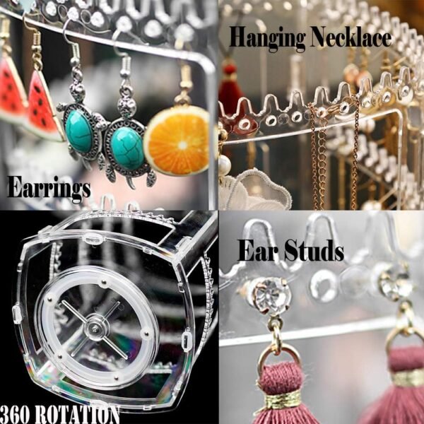 oem/odm sooyee 360 rotating earring holder and jewelry organizer, 4 tiers jewelry rack display classic stand, 156 holes and 160 grooves for necklaces earrings piercings, clear wholesale supplier & factory