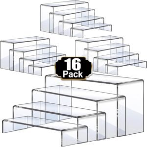 oem/odm aheroi display risers, 16 pcs 4 set(7”l~8”l~9”l) acrylic riser display shelf, clear risers display stands, rectangular acrylic risers for decor display, cupcake candy shoe showcase stands wholesale supplier & factory