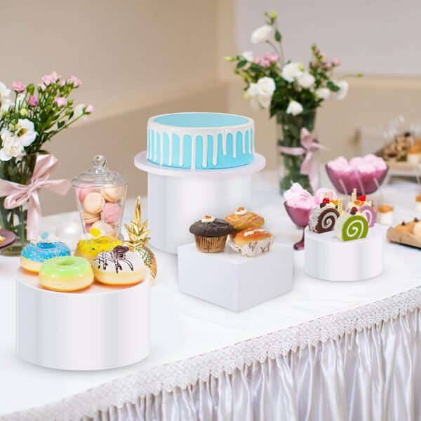 oem/odm 6 pcs food risers with table signs for buffet table, acrylic display box collectible display stand cube cylinder, nesting risers with hollow bottoms wholesale supplier & factory