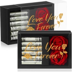 oem/odm money box for cash gift money gift box for cash with 2 velvet rose flower 6 acrylic tubes for husband wife anniversary birthday valentine(love you forever) wholesale supplier & factory