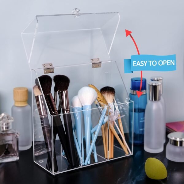 oem/odm weddingwish makeup brush holders with cover, dust-proof lid, acrylic makeup storage box, large capacity brush organizer for dressing table… wholesale supplier & factory
