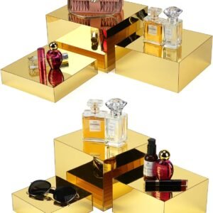 oem/odm display nesting riser stands ,mirror gold acrylic stereoscopic display stand,6 sizes, hollow bottom, food display lifter,acrylic box rack dessert collection jewelry character party rack wholesale supplier & factory