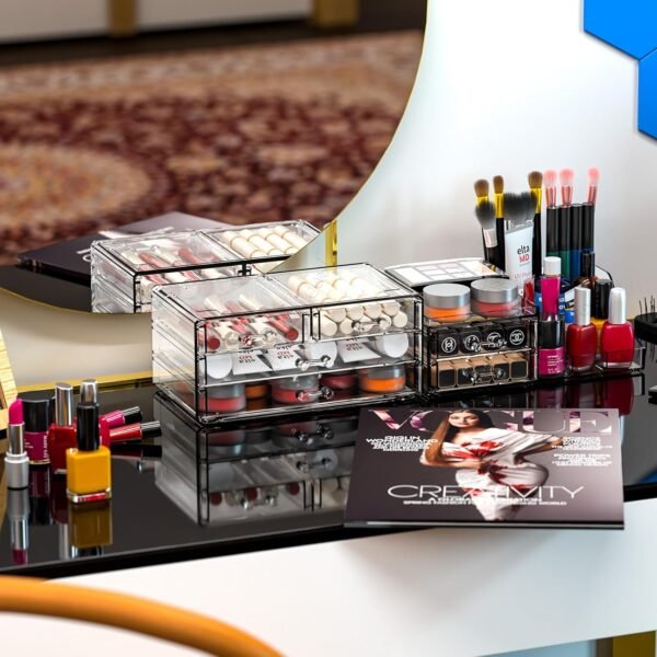oem/odm suoxing 2 pack acrylic counter makeup organizer for vanity,stackable 6 drawers make up organizers for jewelry,hair accessory,beauty,skincare product,clear plastic make up holders and organizers wholesale supplier & factory