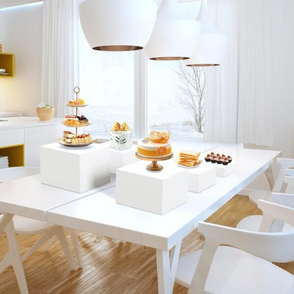 oem/odm buffet risers, food risers for buffet table, display stand shelf for catering dessert collectibles jewelry figures show, acrylic cube display nesting risers with hollow bottoms 6pcs white wholesale supplier & factory