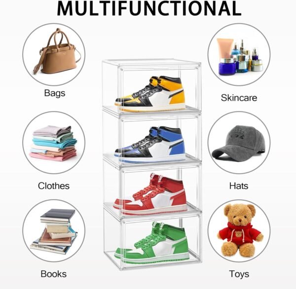 oem/odm acrylic sneaker shoe display case transparent shoe box storage bins clear plastic stackable boot handbag organizer containers with lids, 1pack size 14 wholesale supplier & factory