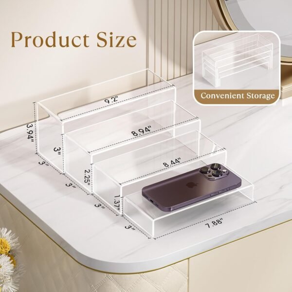 oem/odm maxgear 8 pcs 2 sets acrylic display risers, 8",8",9",9", 4 tier clear plastic rectangle display stand shelf for figures, desserts, perfume, cupcakes, strong support riser for retail, jewelry, shoes wholesale supplier & factory