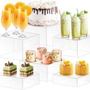 oem/odm 6pcs buffet risers, food risers for buffet, acrylic boxes for display cube riser display cases acrylic square cube display base, clear wholesale supplier & factory