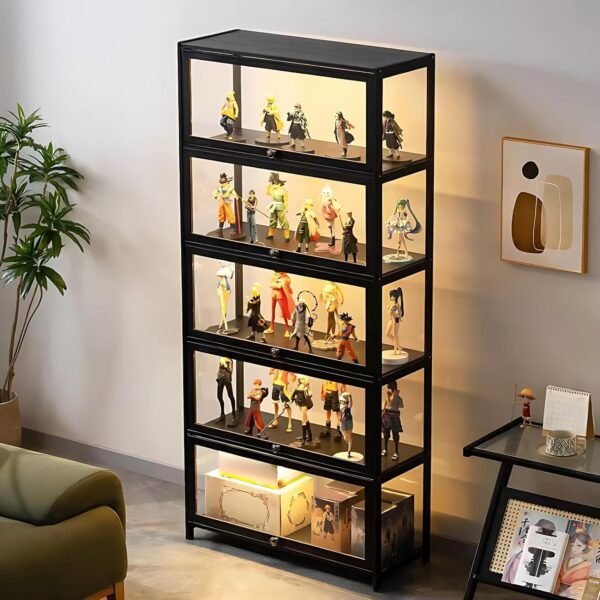 oem/odm 5-tier display cabinet with acrylic glass doors, 64” transparent bamboo curio display case for figures, display shelves for collectibles & kids bookcase for home, office, playroom, living room wholesale supplier & factory