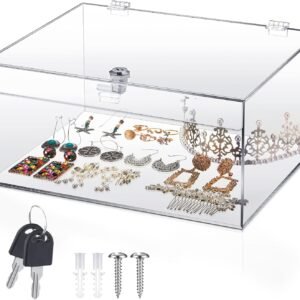 oem/odm acrylic locking display case with keys 12.2" x 5.75" x 4.6" large clear lock box display case snack lock storage box for fridge figures jewelry toys home storage wholesale supplier & factory