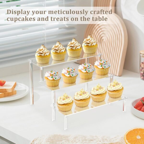 oem/odm acrylic riser,2 pcs clear display risers stand cologne organizer acrylic shelves 3 tier shelf for amiibo funko pop figures cupcake food desserts holder perfume collection cosmetic product wholesale supplier & factory