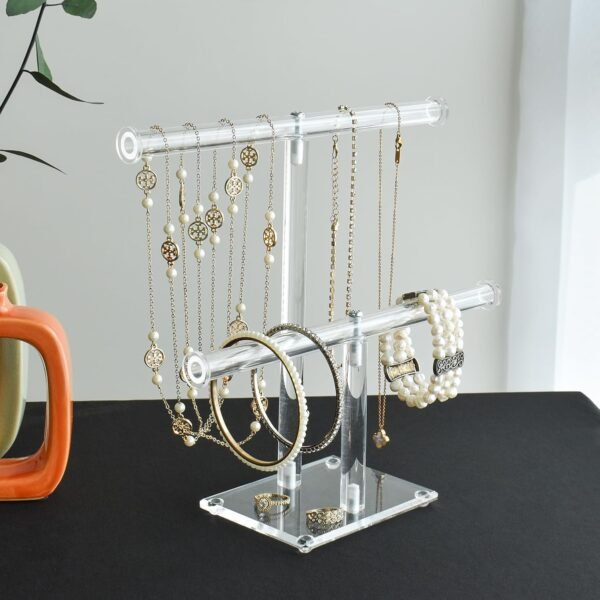 oem/odm mooca deluxe clear acrylic jewelry organizer, 2 tier t-bar bracelet holder, acrylic necklace holder, jewelry holder, jewelry organizer stand, premium quality with enhanced transparency wholesale supplier & factory