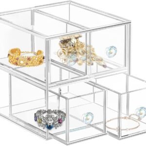 oem/odm acrylic jewelry box clear jewellery storage drawer transparent cosmetic display stand holder home organizer tray for earring necklace rings bracelet makeup (4 drawer) wholesale supplier & factory