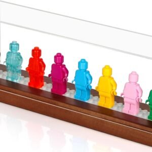 oem/odm display case compatible with mini action figures, shelf display stand storage box for all major brands interlocking figure with wooden base and acrylic lid, 26 x 5.6 cm wholesale supplier & factory