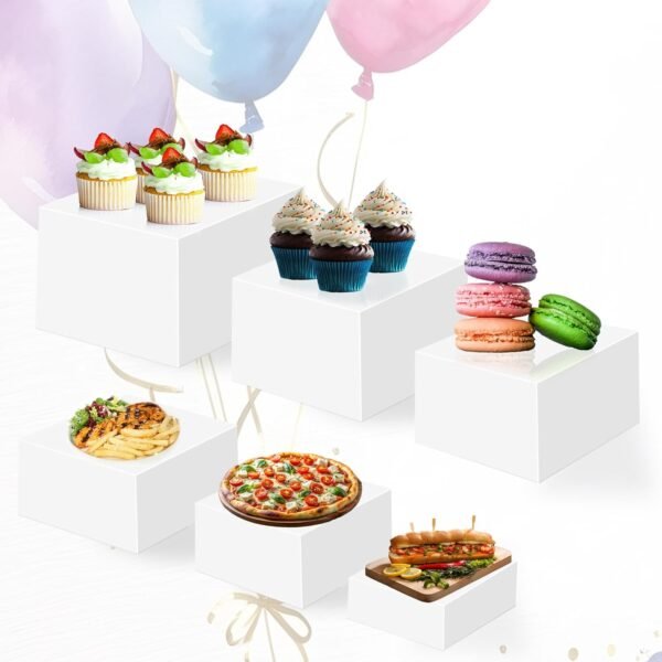 oem/odm 6 steps display stands, white acrylic buffet risers, food display risers for party with hollow bottoms wholesale supplier & factory