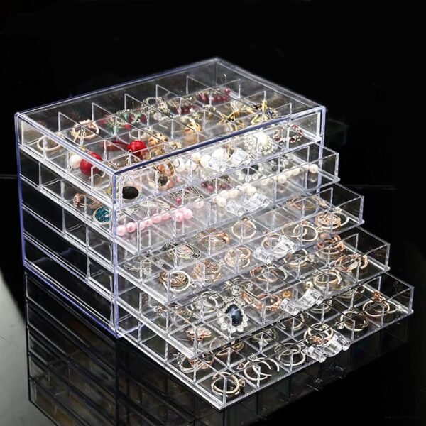 oem/odm earring storage box organizer, acrylic jewelry storage box holder 5 drawers transparent jewelry display stand with 120 small compartments gift boxes for women girls (clear) wholesale supplier & factory