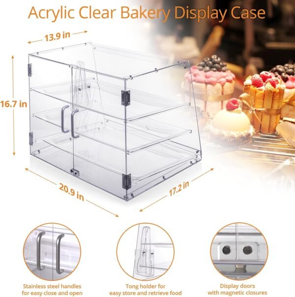 oem/odm bakery display case, pastry display case countertop 3 tier tray, acrylic clear boxes for bread pastry desserts food cookie, display cabinet box for baking enthusiasts, 20.86 x 17.3 x 16.5 in wholesale supplier & factory