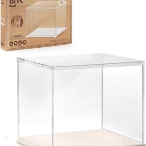 oem/odm rolife clear acrylic display case for hobby collectibles, easy assemble dust cover showcase clear storage bins, stackable storage plastic box with wooden base wholesale supplier & factory