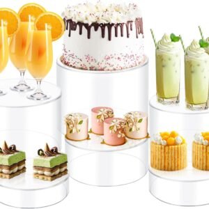 oem/odm 6pcs buffet risers, food risers for buffet, acrylic boxes for display round riser display cases acrylic round display base, clear wholesale supplier & factory