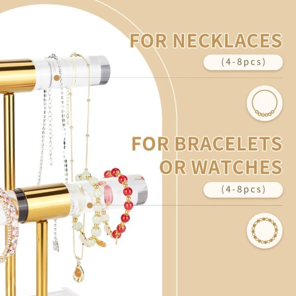 oem/odm necklace holder bracelet holder, 2-tier acrylic jewelry display stand gold jewelry tower stand crystal t bar jewelry organizer gift for women(2-tier 1pc) wholesale supplier & factory