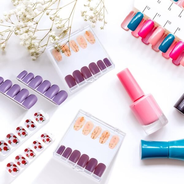 oem/odm 66 pcs artificial nail storage box and nail art display stand holder set, 15 plastic false nail packaging boxes 50 clear press on nail stand with 5 m double sided tape for acrylic nails practice salon wholesale supplier & factory
