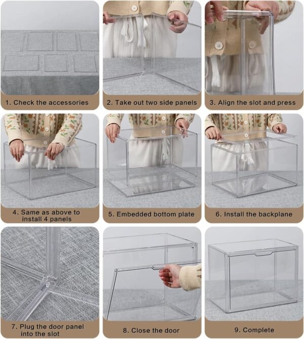 oem/odm clear stackable plastic storage bins with magnetic lid, dustproof book & cosmetic display cases, large figures collectibles showcase, shoe box, protection organizer (transparent, l-1 pack) wholesale supplier & factory