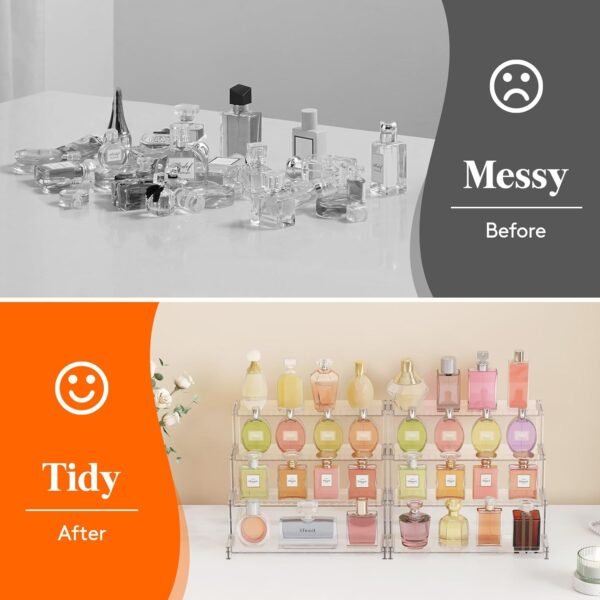 oem/odm lifewit 4 tier clear display risers stand with decorative fences, plastic 12 inch perfume organizer, display for figures, cupcake, dessert, desktop stand for organization and decor, 1 pack wholesale supplier & factory