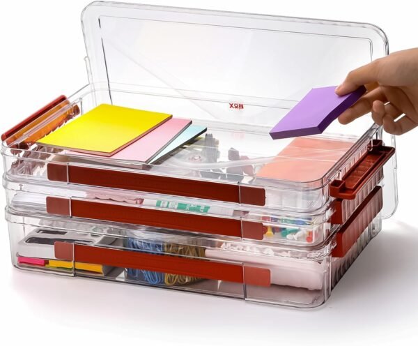 oem/odm set of 3 portable paper storage box organizer, 9" x 14" clear plastic file storage box with lids, stackable document box project case for organizing a4 file paper, school supply, craft wholesale supplier & factory