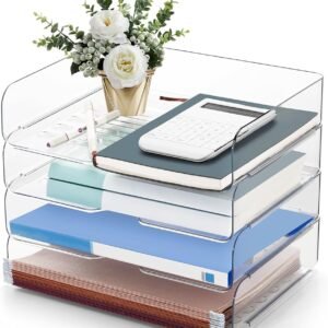oem/odm desk organizer and storage,4-tier paper letter tray organizer,stackable clear desktop organizer for documents,book magazine storage,office supplies, (clear,4 pack) wholesale supplier & factory