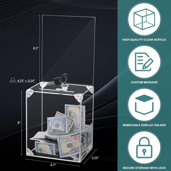 oem/odm kyodoled large acrylic donation box,high suggestion box with slot and key lock,clear ballot box with 6"x8" sign holder storage container for voting, raffle box,tip jar,6.7"x5.23"x8" wholesale supplier & factory