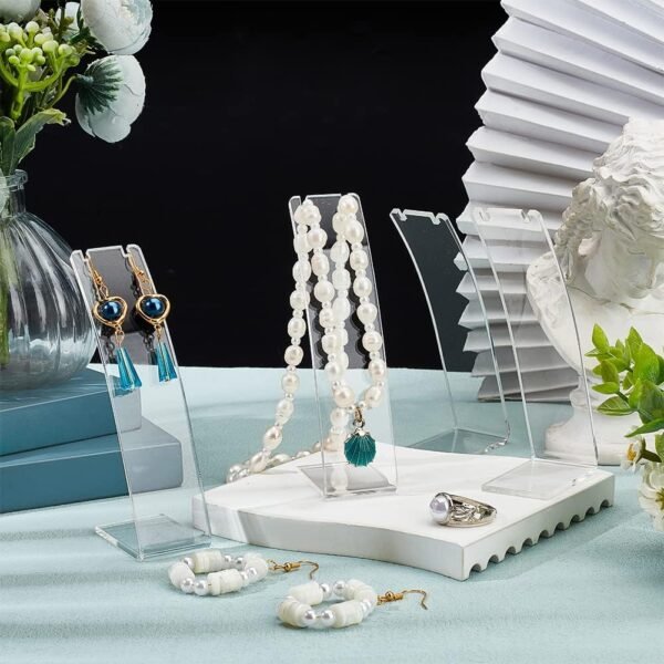 oem/odm fingerinspire 6 pcs l-shape acrylic necklace holder(clear, 4.53 inch height) slant back earring display stand jewelry organizer for earring necklace long chain pendant jewelry storage rack for retail wholesale supplier & factory