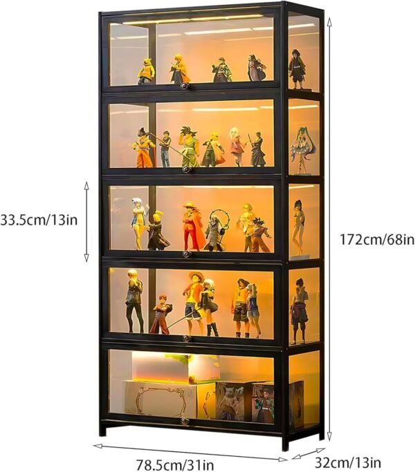 oem/odm curio display cabinet, 5 tier storage shelves with acrylic glass door, transparent bamboo display case for figures, display shelves for collectibles & kids bookcase for home (black flip door) wholesale supplier & factory
