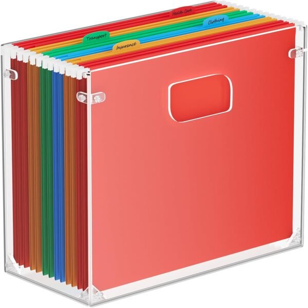 oem/odm maxgear hanging file organizer box, acrylic filing folder organizer for letter size, portable desktop box with handles, clear file crate storage boxes for office home wholesale supplier & factory