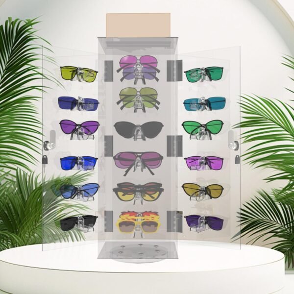oem/odm upgrade lockable sunglasses organizer, acrylic sunglass display stand with mirror for 24 pairs of glasses wholesale supplier & factory