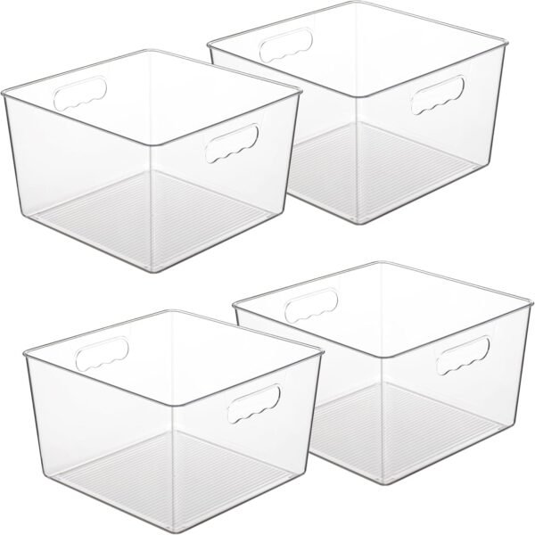 oem/odm vtopmart 4 pack extra large clear plastic storage bins,11x11 cube acrylic organizer square containers with handle for pantry,closet,laundryroom,kitchen,bathroom,undersink organization wholesale supplier & factory