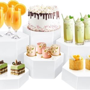 oem/odm 6 pcs buffet risers, dessert stands, acrylic boxes for display, hexagonal jewelry showcase, riser display cases acrylic display base (white) wholesale supplier & factory