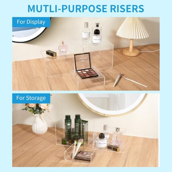 oem/odm 3pcs clear acrylic risers display stand, buffet risers with hollow bottom, acrylic cube box for figures jewelry perfume handbag food dessert party show(clear-3pcs) wholesale supplier & factory