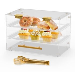 oem/odm bakery display case countertop, pastry display case with serving tong commercial clear acrylic bread box display case with front door for cookie food donut deseert cupcake bagels cake wholesale supplier & factory