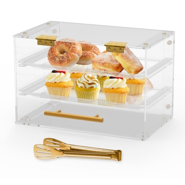 oem/odm bakery display case countertop, pastry display case with serving tong commercial clear acrylic bread box display case with front door for cookie food donut deseert cupcake bagels cake wholesale supplier & factory