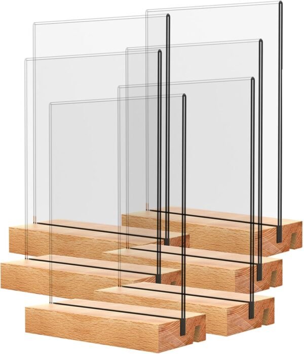 oem/odm acrylic sign holder with wood base 5x7 inch vertical and slant displays(6 pack 5*7") wholesale supplier & factory