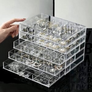 oem/odm jewelry boxes earring storage box organizer 5 drawers jewelry organizer acrylic jewelry storage box holder compartment transparent display storage case gift for women girls (102 girds) wholesale supplier & factory