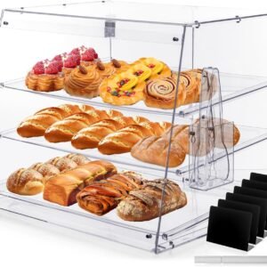 oem/odm bakery display case, pastry display case countertop 3 tier tray, acrylic clear boxes for bread pastry desserts food cookie, display cabinet box for baking enthusiasts, 20.86 x 17.3 x 16.5 in wholesale supplier & factory