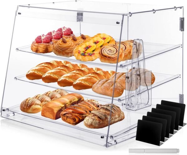 oem/odm bakery display case, pastry display case countertop 3 tier tray, acrylic clear boxes for bread pastry desserts food cookie, display cabinet box for baking enthusiasts, 20.86 x 17.3 x 16.5 in wholesale supplier & factory