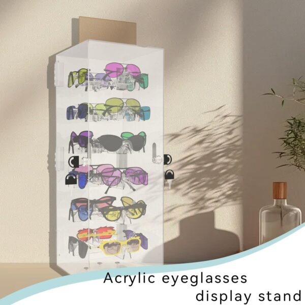 oem/odm upgrade lockable sunglasses organizer, acrylic sunglass display stand with mirror for 24 pairs of glasses wholesale supplier & factory