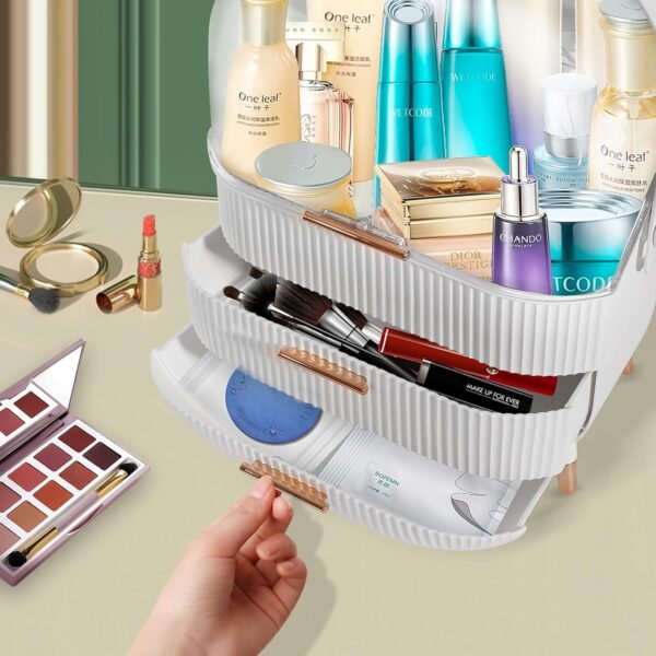 oem/odm massy egg shape(oval) makeup storage box, countertop portable vanity cosmetics organizer preppy wholesale supplier & factory