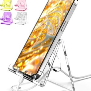 oem/odm topgo acrylic cell phone stand, clear phone holder for office desk, vanity, kitchen, bedside table, compatible with iphone/smartphones/ipad/switch/kindle, office desk accessories wholesale supplier & factory