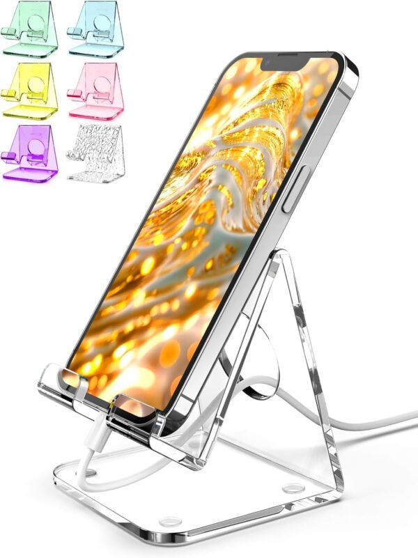 oem/odm topgo acrylic cell phone stand, clear phone holder for office desk, vanity, kitchen, bedside table, compatible with iphone/smartphones/ipad/switch/kindle, office desk accessories wholesale supplier & factory