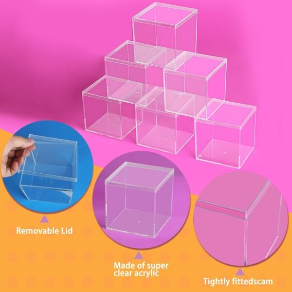 oem/odm 12 pcs acrylic square cube small clear plastic display boxes with lids, 6pcs 4 x 4 x 4 inches, 6pcs 3 x 3 x 3 inches clear acrylic storage square cube boxes for candy jewelry tiny items wholesale supplier & factory