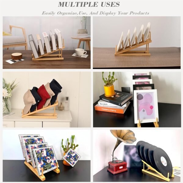oem/odm 2 pack plate stands for display,wooden plate holders for displaying,5-tier craft show display stands for tabletop book, artwork, photo, record, magazine and platter wholesale supplier & factory
